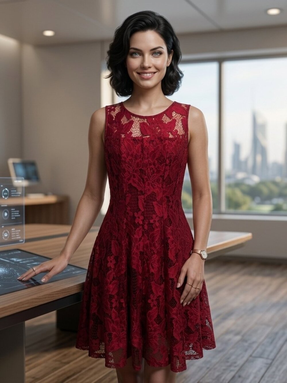 Ryan Michelle Dress Size Medium women's Red Sleeveless Lace Knee Length